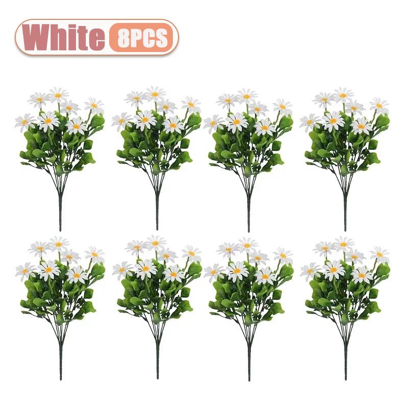 2-8PCS Artificial Plastic Chrysanthemum Faux Daisy Outdoor Faux Flowers Fence Decor Fake Plants Exterior Home Decoration