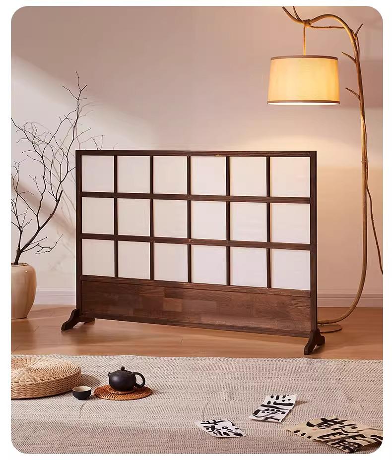 Retro Solid Wood Folding Screen Divider for Living Room and Bedroom