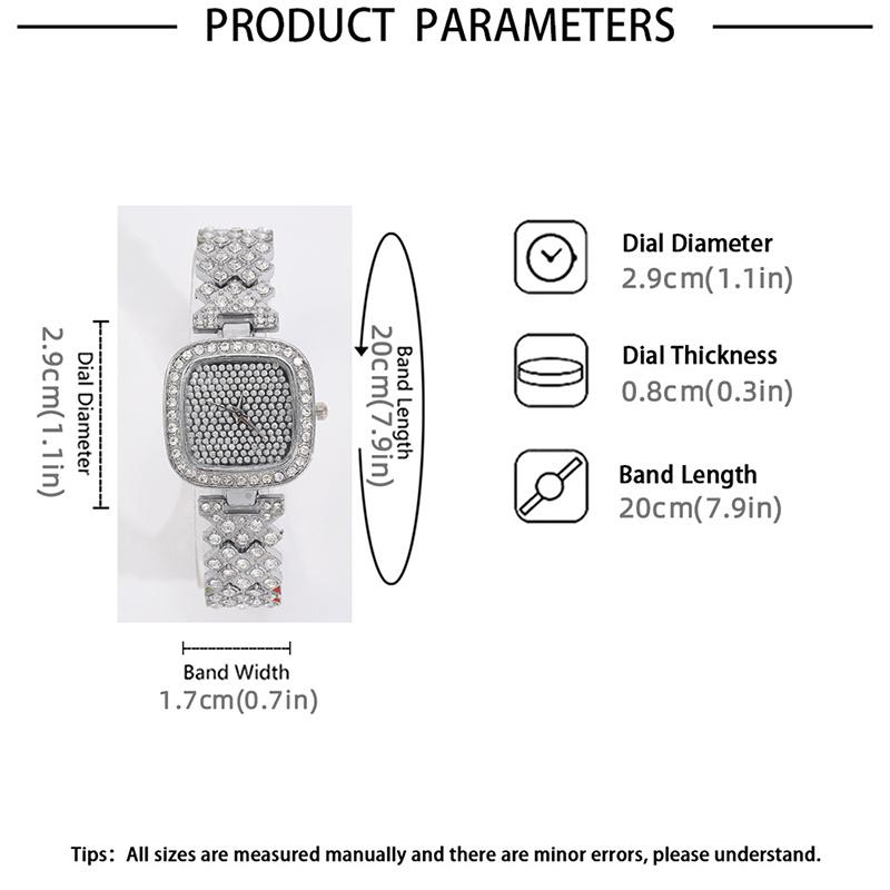 5PCS Luxury Personalized Girl Diamonds Silver Quartz Watch Women's Square Pendant Necklace Diamonds Earrings Ring Set for Girls