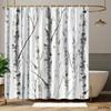 Berkenboom Douchegordijn Minimalistisch Wit En Grijs Bosprint Polyester Badgordijn Met 12 Haken Voor Moderne Decor