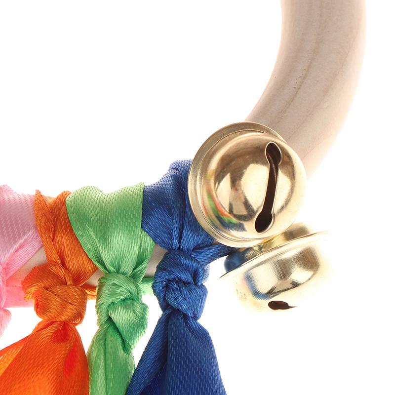 Colorful Ribbon Dance Props Rainbow Silk Wooden Ring Bells Hand-Shaken Bells For Kindergartens