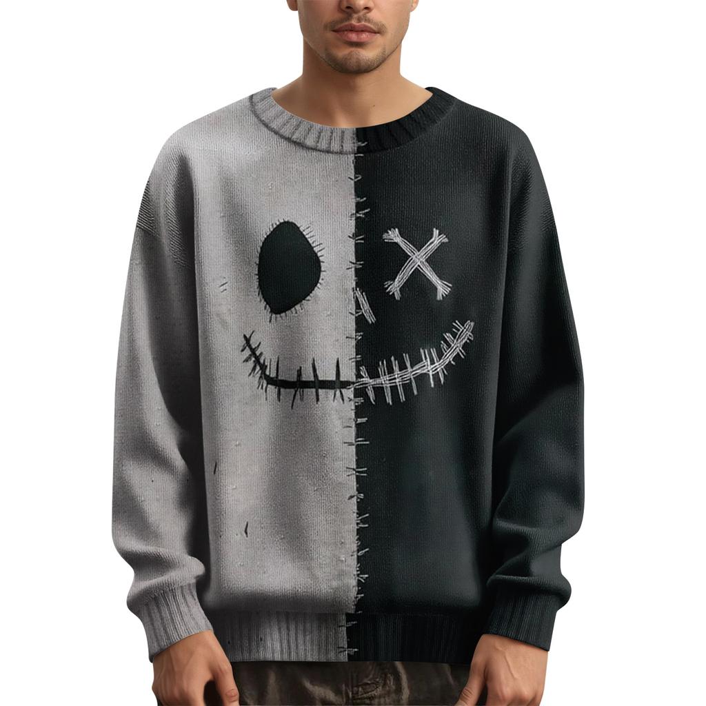 Herre Langermet Pullover Genser Casual Halloween Trykk Strikket Oversized Genser