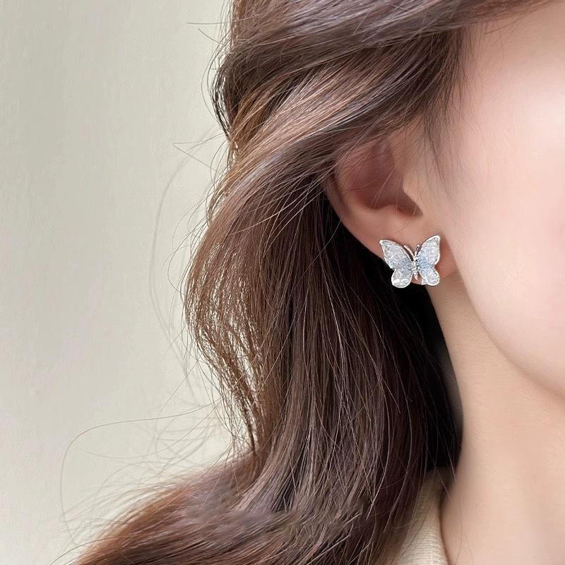 111 silver needle blue gradual change crystal butterfly stud earrings exquisite small personality versatile earrings temperament new earrings