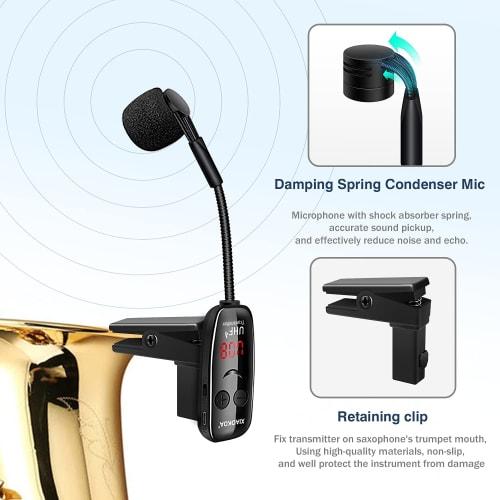 N90 Rechargeable Compact Instrument Microphone for Saxophone, Larinet, Trumpet, and Brass Instruments, Perfect for Live Concerts