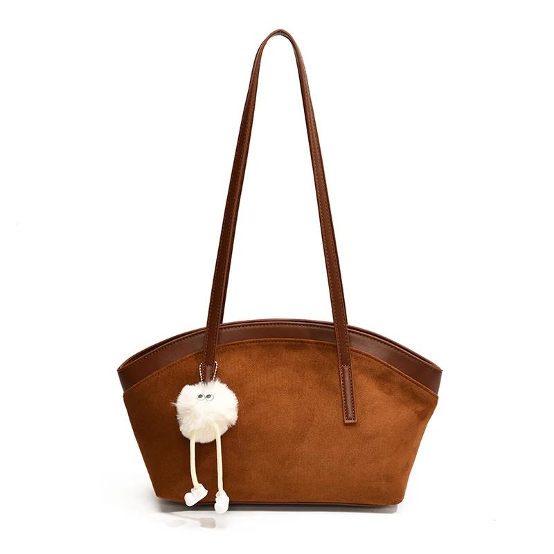 

Однотонная сумка из искусственной замши для женщин, повседневная сумка большой вместимости, модная строчка