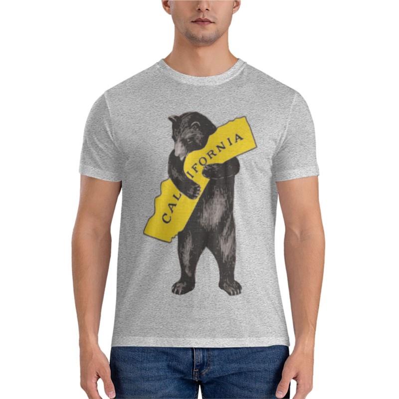 мужская футболка Винтажная Калифорния Медведь Объятия Иллюстрация Классическая футболка мужская одежда однотонные футболки летняя мужская футболка S