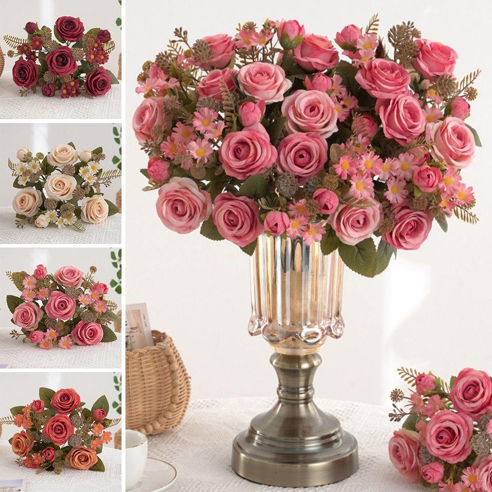 Silk Petals Rose Artificial Flowers Multicolor Decorative Flower Faux Daisy Flower Party Supplies