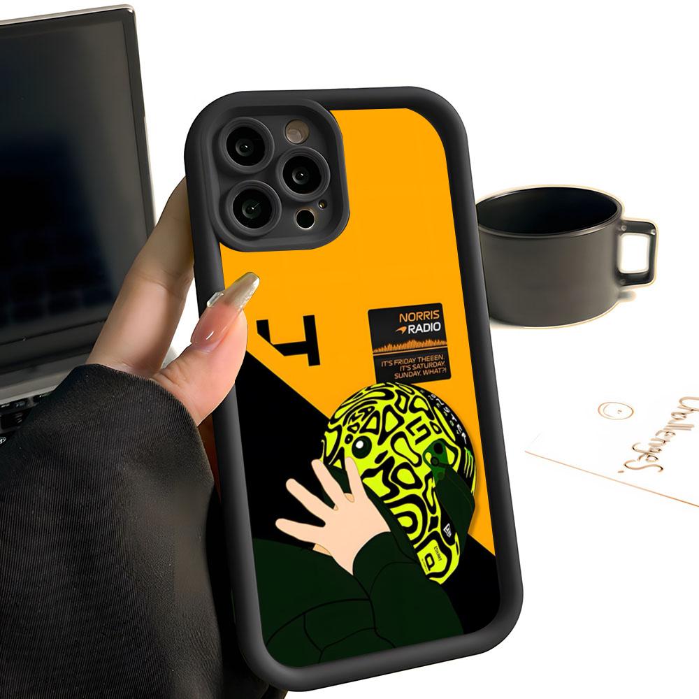F1 Formula 1 L-Lando Norris Phone Case Simple Solid Color Frosted Silicone For IPhone 16 13 12 15 14 Promax Plus All Inclusive D