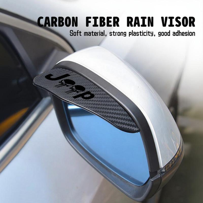 For Jeep 2pcs Car Rearview Carbon Fiber Mirror Rain Eyebrow Rainproof Compass Renegade Cherokee Wrangler JK Patriot Liberty AJW1