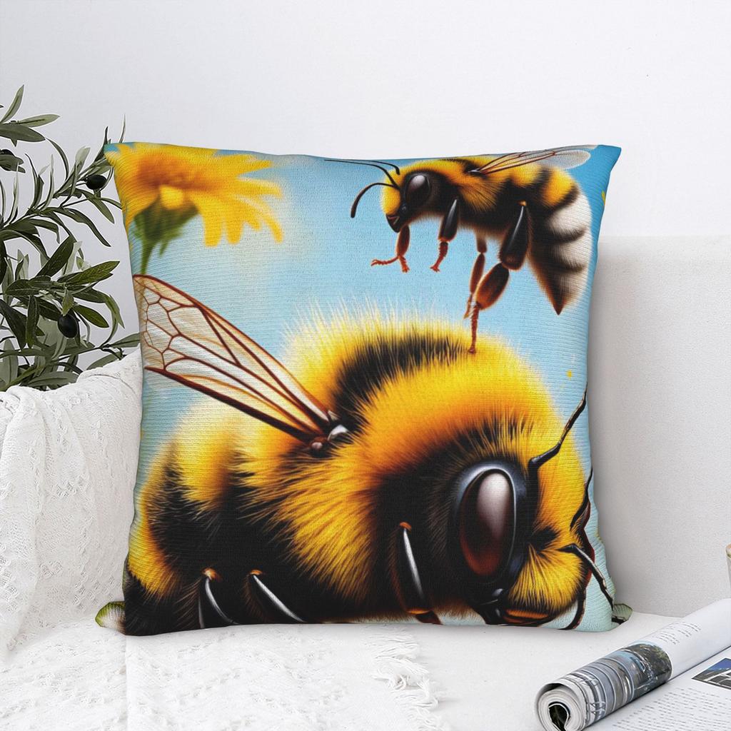 Bee And Flowers Pillow Cover Square Cushion Cover Retro Trendy Pillow Case For Sofa Home Decor