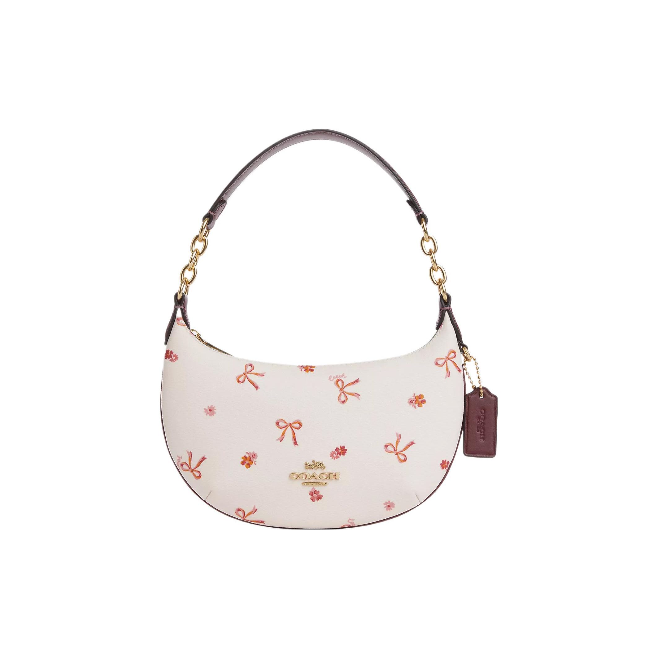 Coach Women's Burgundy Payton 22 Bow Print Logo Zipper Closure Hardware Canvas And Leather Half Moon Handbag Handbags Chalk Multicolor Cn769-Imwda