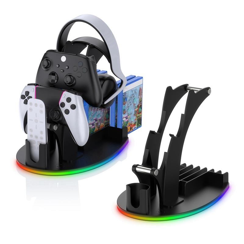 B03B-For PS5 Desktop Storage Stand Controller Stand With RGB Lights Headphone/Handle/Remote/Disc Desktop Storage Stand