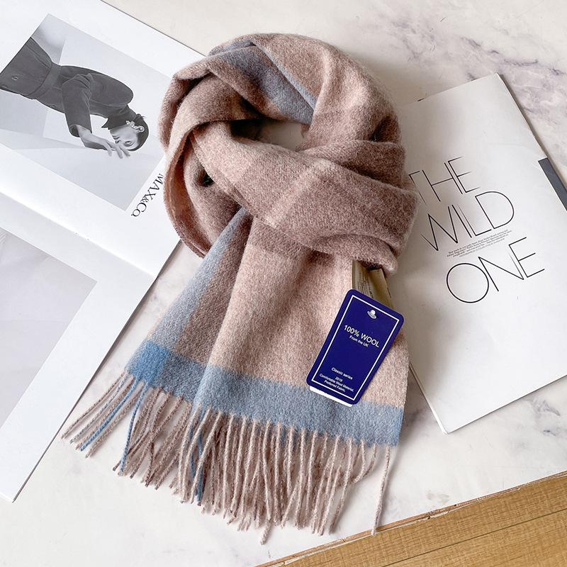 Fresh and advanced light pink blue scarf 100 pure wool women's autumn and winter cashmere scarf