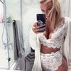 Underwear Lace Crochet Stitching Skin-friendly Spandex Women Sexy Sleepwear Set for Daily Wear