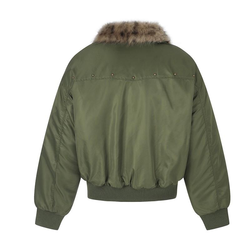 Mens Winter Vintage Flight Jacket Fleece Lined Padded Coat With Fur Collar