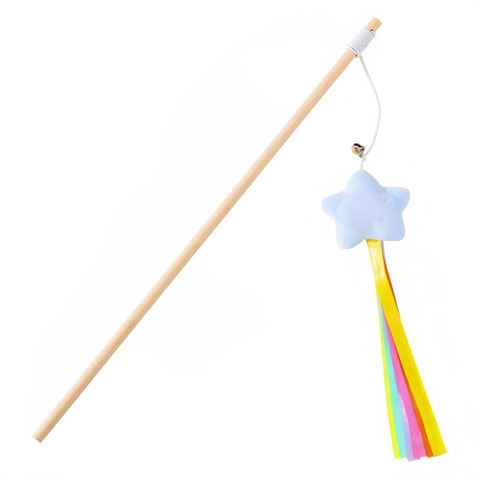 

Pet Teaser Wand, A Self Entertaining Pet Toy For Relieving Boredom; Doll Shaped Ribbon Pet Teaser Wand With Wooden Stick. One Size синий