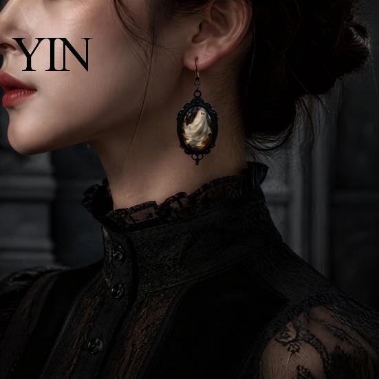 Handmade Crystal Glue Earrings Gothic Ghost Earrings, Vintage Style Matte Black Alloy Dangle Decorative Commemorative Jewelry Halloween for