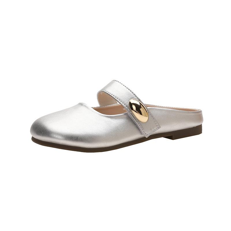 Lightweight and Versatile One-pedal Bag Head Slippers Women's Summer Flat-bottomed Slippers Comfortable Metal Buckle Half Drag