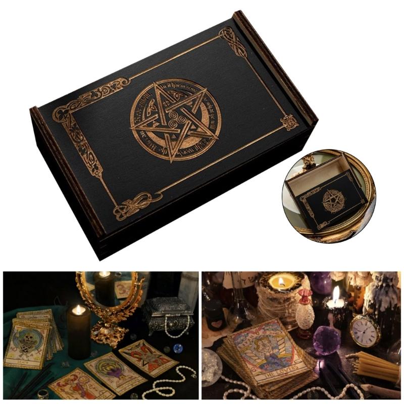 Push Pull Tarot Cards Storage Box Wood Tarot Card Storage Case Portable Card Container Astrologys Trinkets Box Enduring