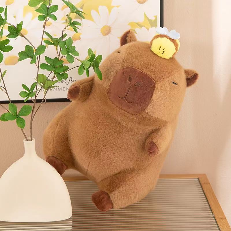 23cm Super Cute Capybara with Bee Capibara Plush Doll Giant Kawaii Stuffed Animal Doll Children Kids Birthday Gift Toys