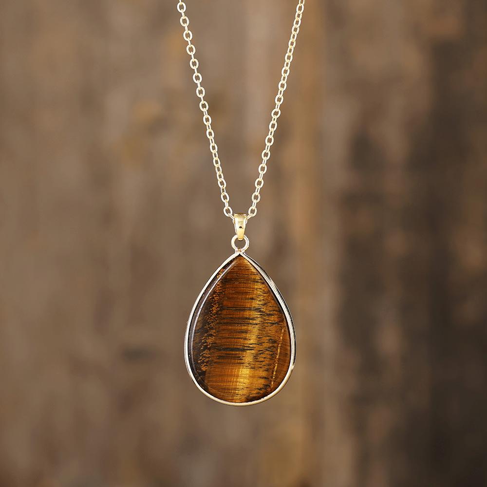 Hot-selling simple natural stone water drop pendant copper-plated real gold necklace couple daily jewelry gifts