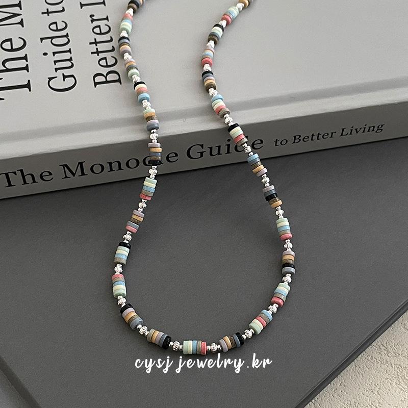 Cui Yan S925 Sterling Silver Korean Style Colorful Beaded Necklace for Women – Spring/Summer Dopamine Choker