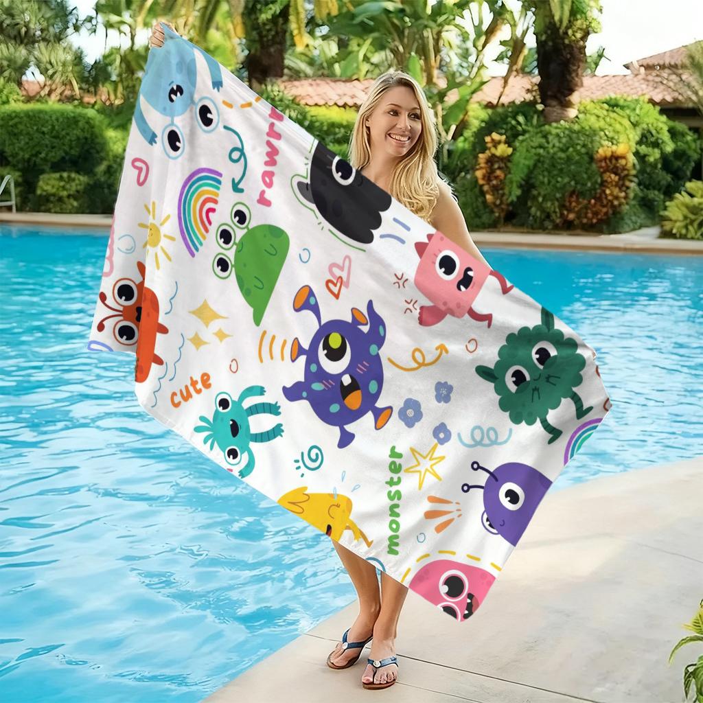 1Pc Cartoon Mini Monster Beach Towel Large Towel Super Absorbent Suitable For Beach Vacation Pool Summer Gift For Children