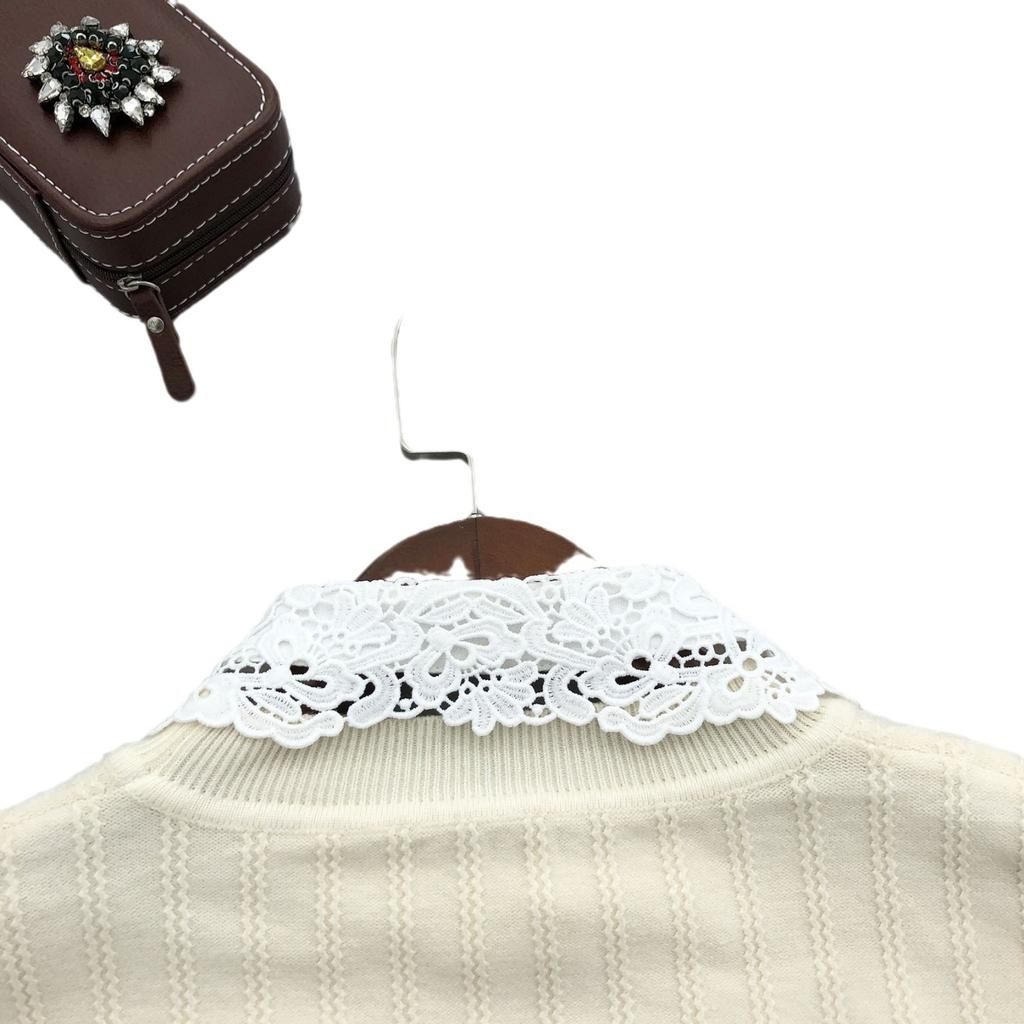 1Pc Black and White Embroidered Leaf-shaped Lace Round Collar Versatile Women's False Collar