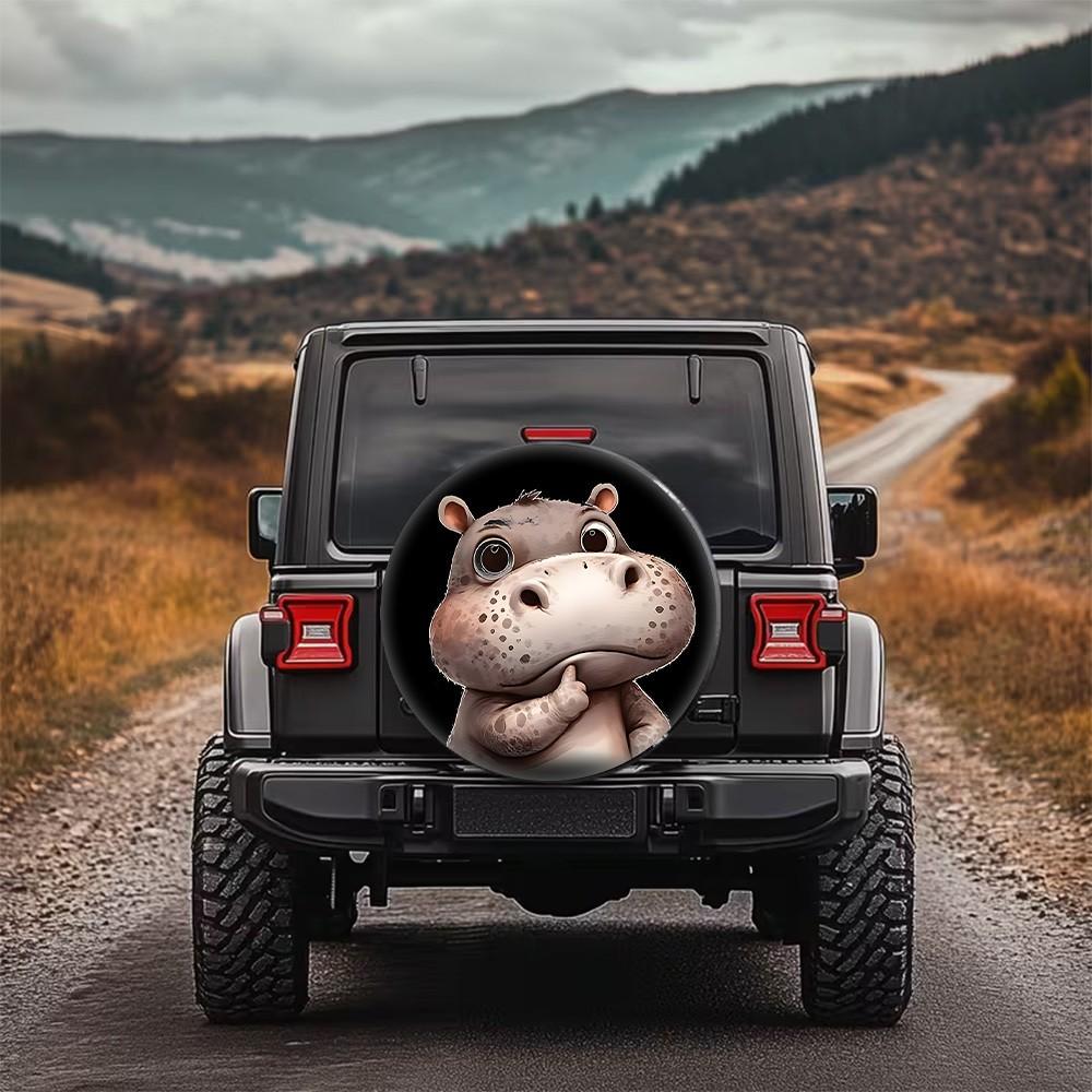 Cute Cartoon Hippo Spare Tire Cover Durable Polyester Waterproof Wheel Protector for SUV