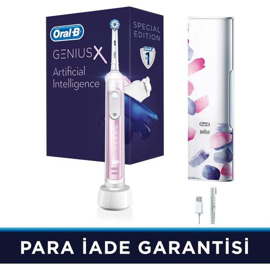

Oral-B Genius X AI Art of Brush Blush Розовая перезаряжаемая зубная щетка + дорожный футляр