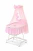 Panier Moïse en Osier avec Capote Bonne Nuit - Blanc + Linge de Lit Rose
