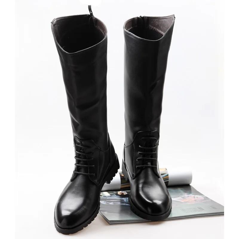 Fashionable And Casual High Top Leather Boots With A Zipper At The Back Men'S Denim Boots With Long Sleeves Knight Riding Boots