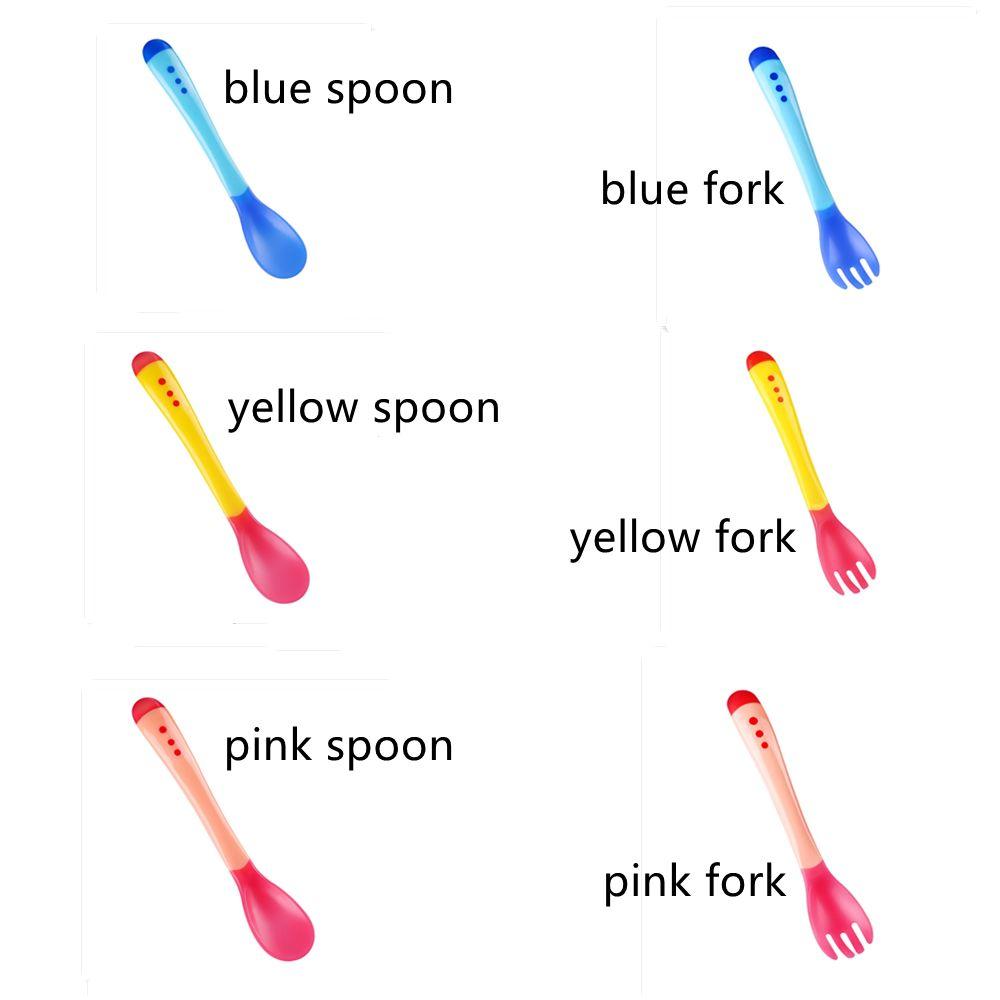 Candy Color Soft Food Feeding Infant Silicone Spoon Toddler Flatware Fork Temperature Sensing Spoon