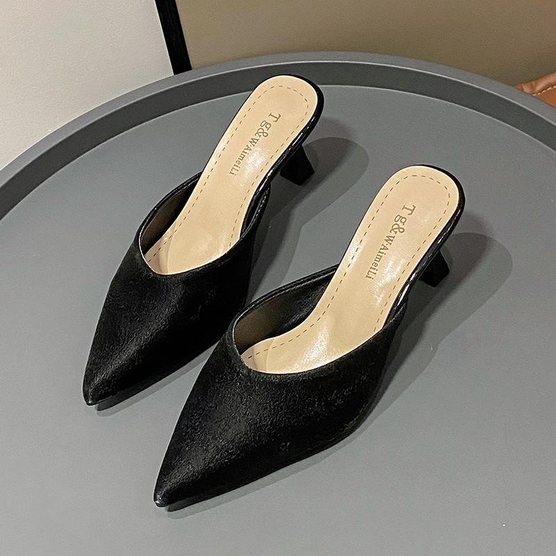 Baotou Half Slippers Women's Summer New Fashion Sandals Thin Heel Pointed Sexy High Heel Cool Slippers