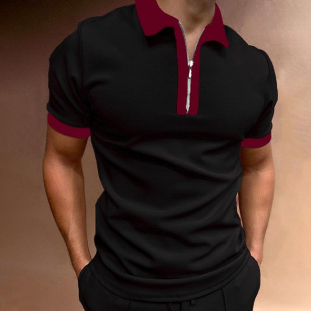 Men's Short Sleeved T-shirt, Zipper and Back Neck Tight Golf Club, Summer T-shirt, Breathable Streetwear