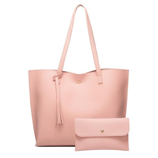 

Женская сумка-тоут однотонная сумка через плечо магнитная застежка искусственная кожа сумочка с отдельным маленьким клатчем для работы путешествий вечеринки розовый