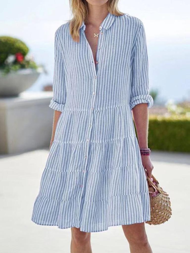 Women's Striped Shirt Dress - Autumn Long Sleeve