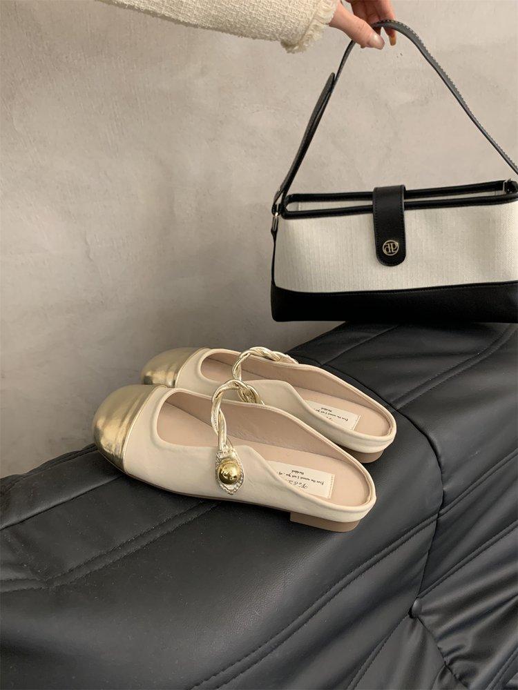 

Баотоу полутапочки женская летняя одежда нежный сказочный стиль темперамент мягкий плоский подошва одна педаль вечерние французские сандалии 40