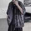 Women's Harajuku Blouse Korean Style Oversized Shirt Black Cool Chiffon Short Sleeve Button Up Tops Alt Clothes Fashion