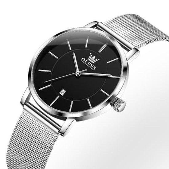 Wristwatch women stylish waterproof womens Milanese mesh analog simple dial easy read fashion watch OLEVS.