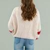 Love Heart Embroidery Round Neck  And Winter Sweater Bandage Cardigan Top Knitted Cardigan Jacket Women