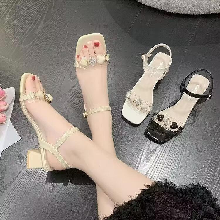 Sandals Women's Summer Versatile Coarse Heel One-word Strap Fairy Independent Station High Heel Women's Shoes