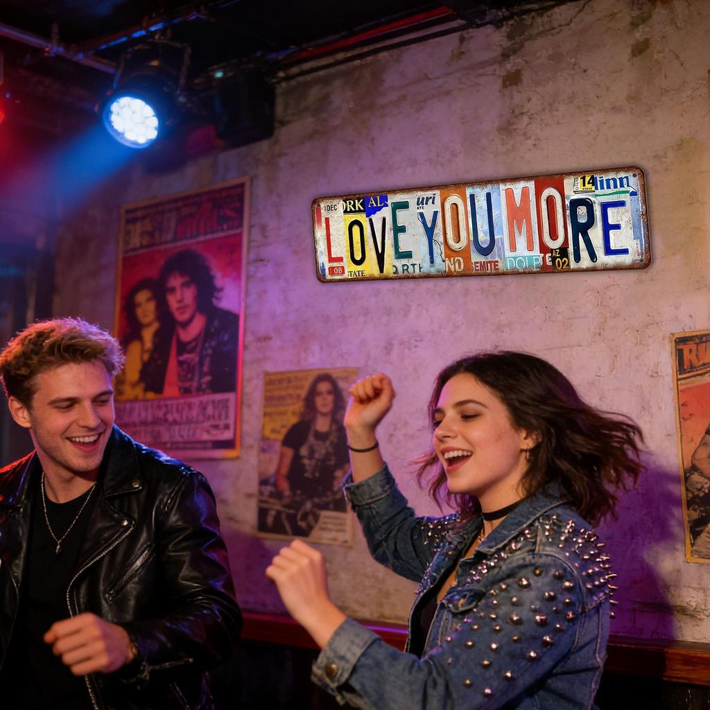 Vintage Metallwandschild "Love You More" Industriell Rustikal Bar Dekor für Café, Zuhause, Küche, Eingangsbereich, Wohnzimmer Wandbehang