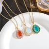 Colorful Crystal Water Drop Necklace with Zircon Inlay and 18K Gold-Plated Clavicle Chain