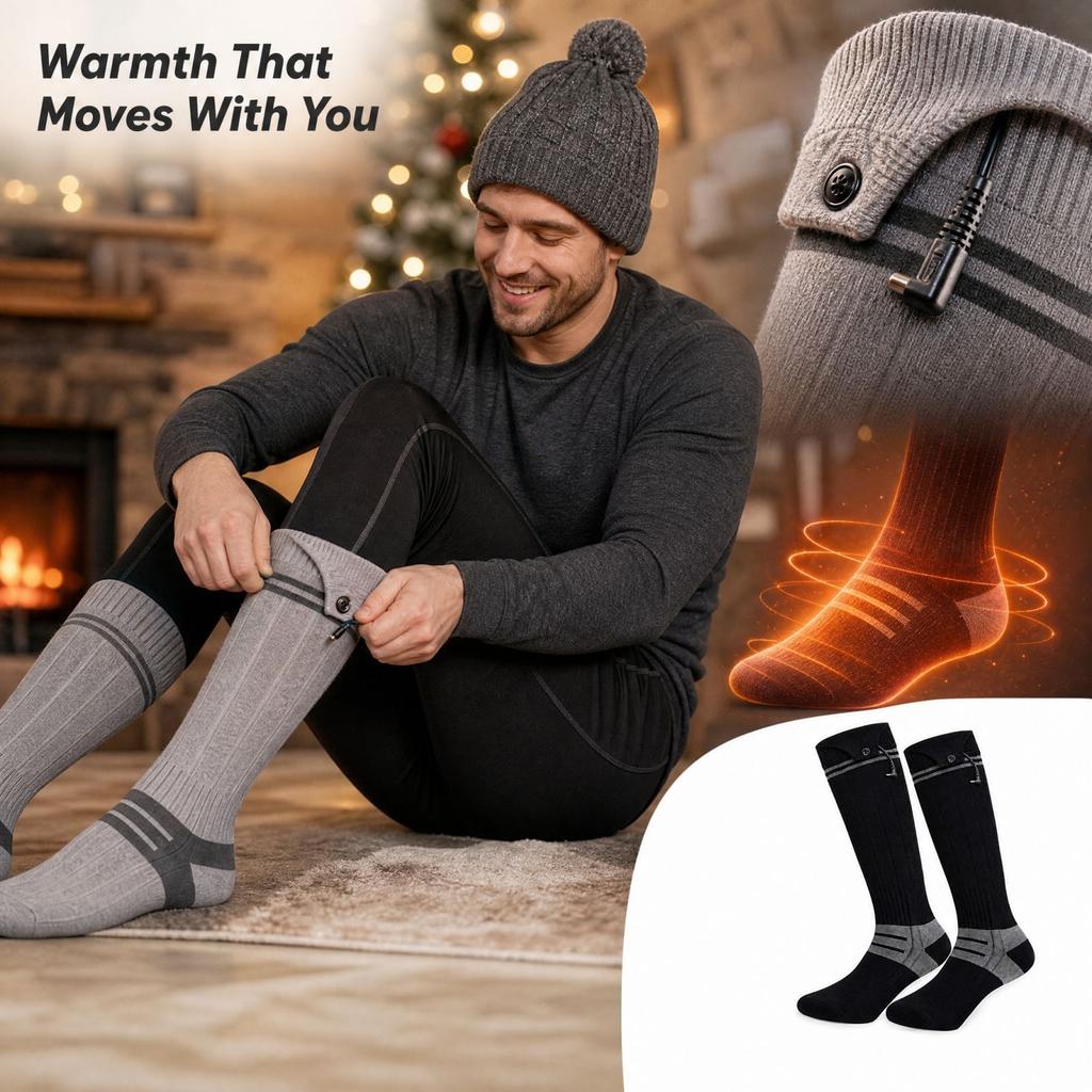 Heated Socks with 2200mAh Battery, Multi- Adjustable Heat, Unisex Outdoor Skiing, Rechargeable Warm Pair