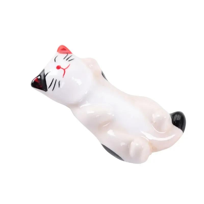Zakka Cute Cat Chopstick Holder Tableware Japanese Style Underglaze Restaurant Simple Oval Spoon Bracket Utensil for Kitchen