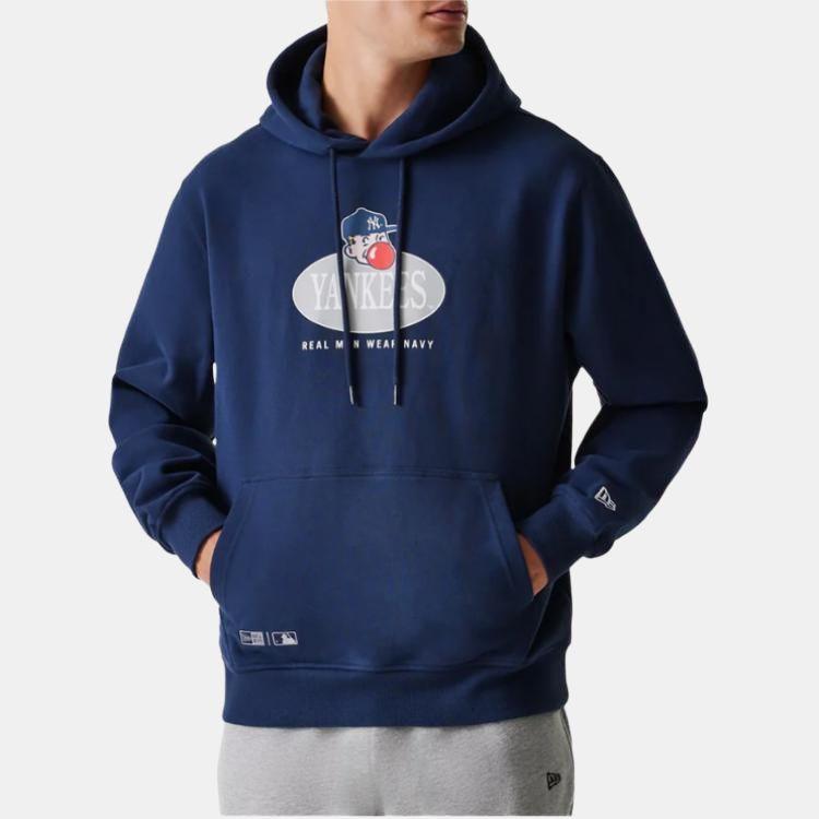 New Era Solid Color Printed Pattern Hooded Long Sleeve Sweatshirt Men Sweatshirts Navy-Blue 14397978