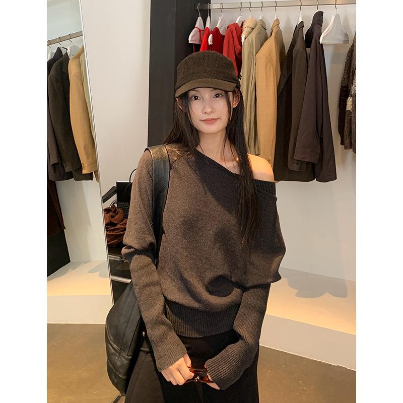 Cozy Autumn/Winter Off-Shoulder Wool Sweater - Women's Casual Knit Top