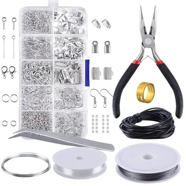 

Jewelry Making Kits Lobster Clasp Open Jump Rings End Crimps Beads Box Sets Handmade Bracelet Necklace Findings срібний