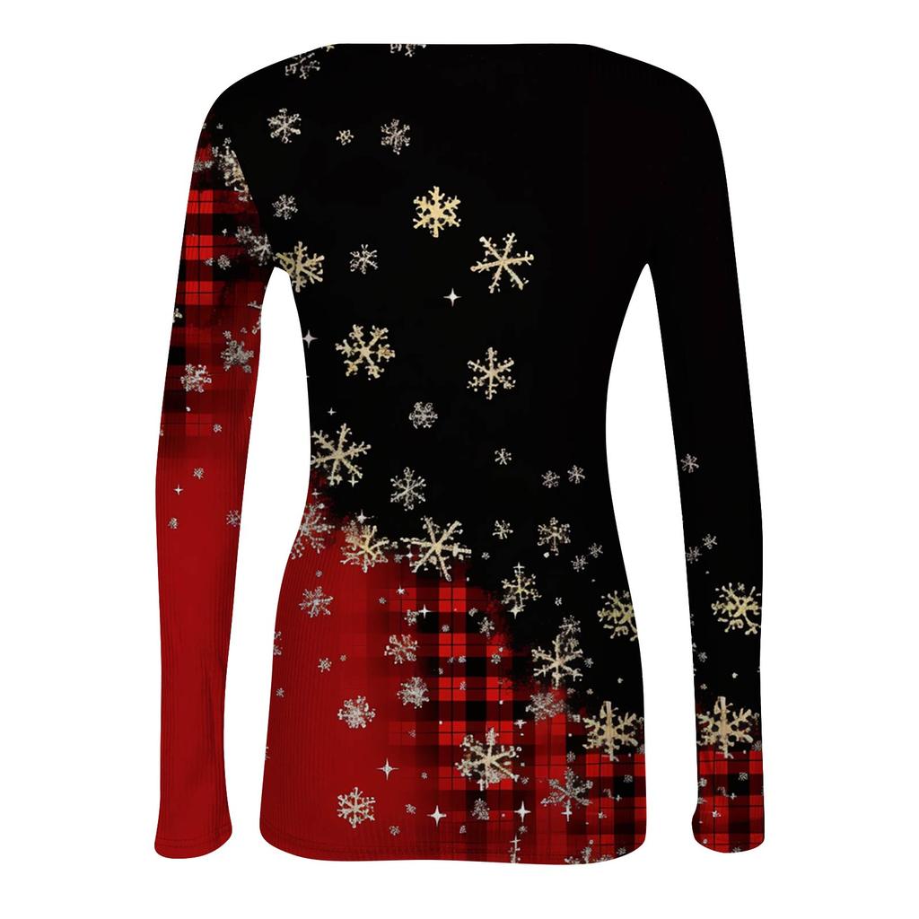 Maglietta Intima da Donna Invernale Slim-Fit alla Moda con Stampa Natalizia Scollo a V Pullover Top a Maniche Lunghe